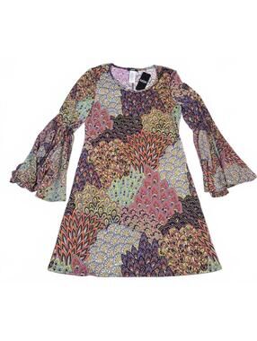 MSK Bell Sleeve Patterned Dress Size M NWT